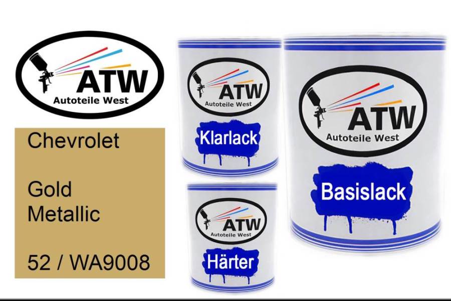 Chevrolet, Gold Metallic, 52 / WA9008: 1L Lackdose + 1L Klarlack + 500ml Härter - Set, von ATW Autoteile West.